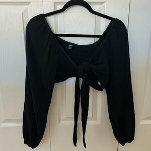 Black Super Crop Front Tie Top